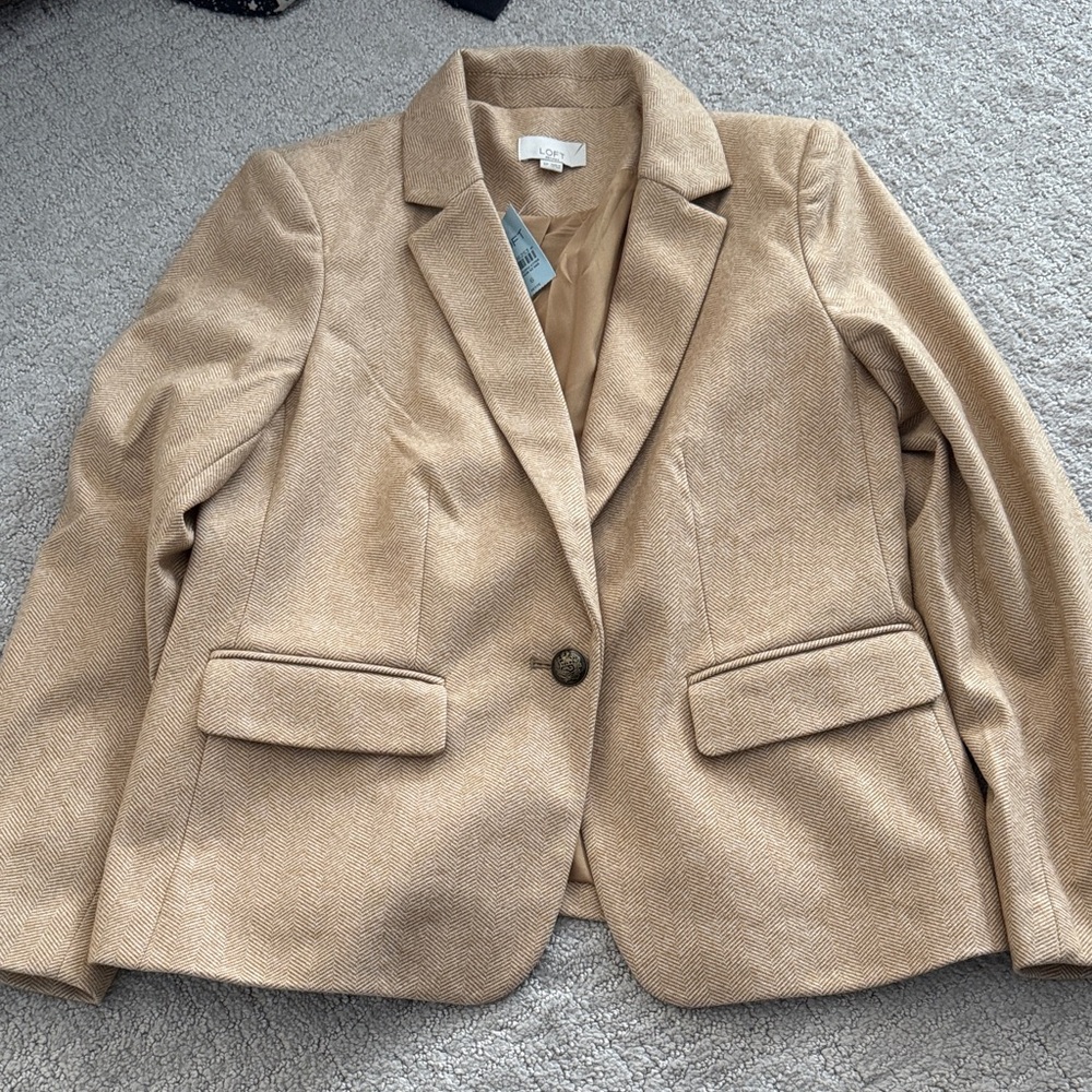 NWT LOFT Classic Beige Herringbone Blazer